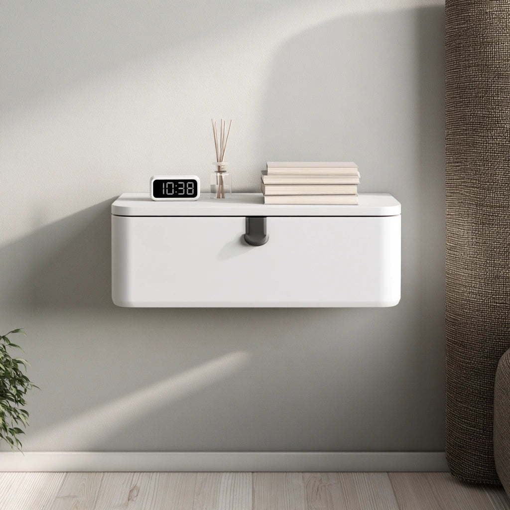 Table de chevet aux lignes épurées mural suspendu, coloris blanc