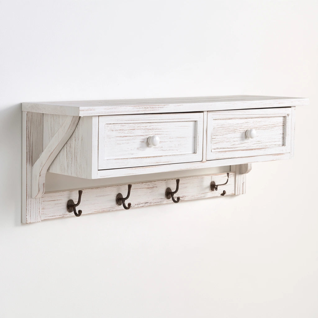 Organiseur de rangement en bois mural suspendu, coloris blanc