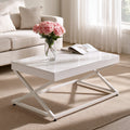 Table basse à plateau relevable à finition effet marbre réglable, coloris blanc