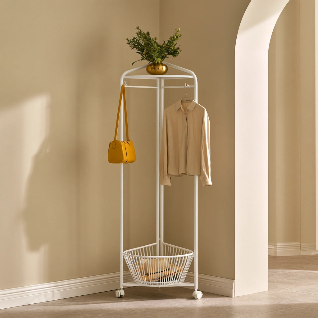 Porte-manteaux en métal sur roulettes, coloris blanc