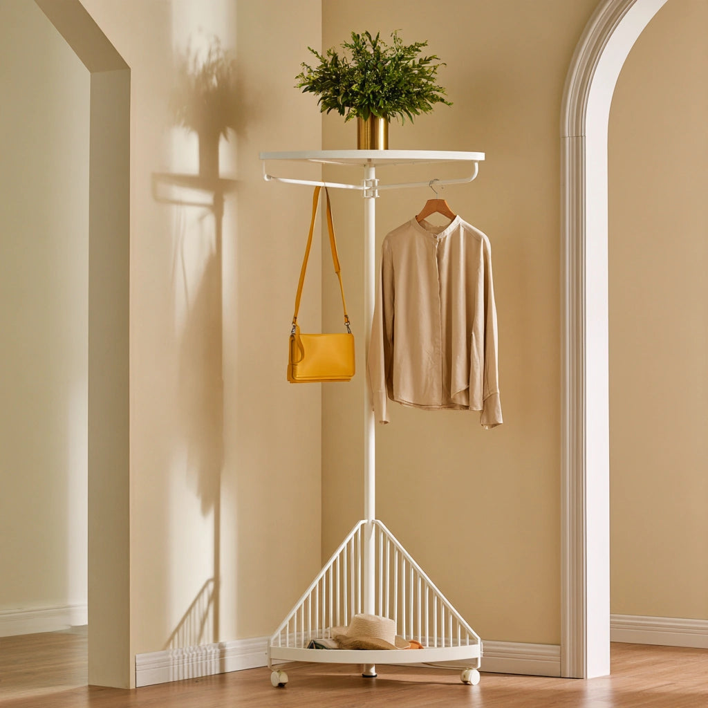 Porte-manteaux en métal sur roulettes, coloris blanc