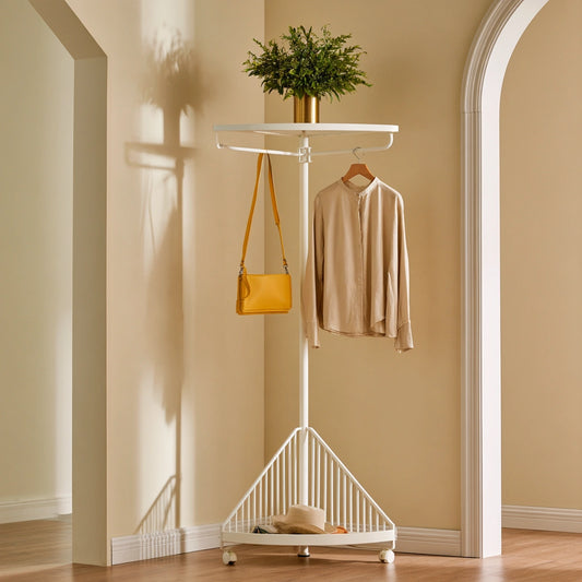 Porte-manteaux en métal sur roulettes, coloris blanc