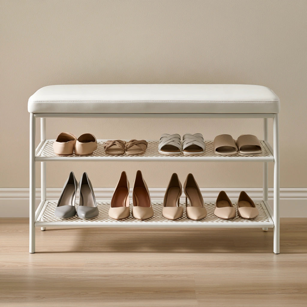 Banc à chaussures à niveaux en métal, coloris blanc
