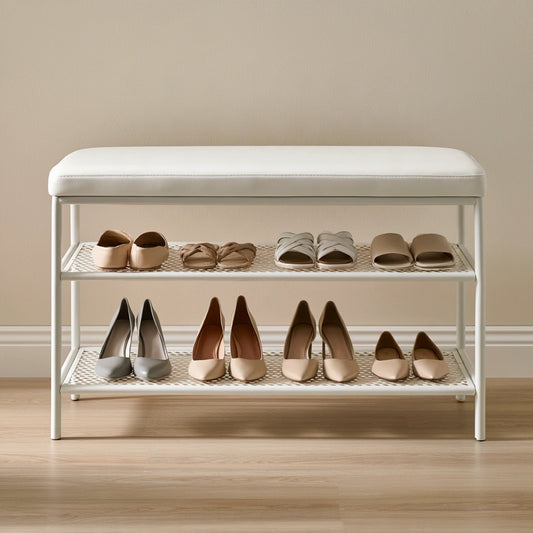 Banc à chaussures à niveaux en métal, coloris blanc