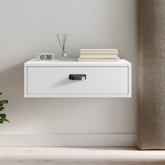 Table de chevet aux lignes épurées mural suspendu, coloris blanc