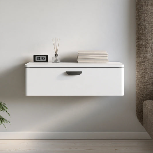 Table de chevet aux lignes épurées mural suspendu, coloris blanc