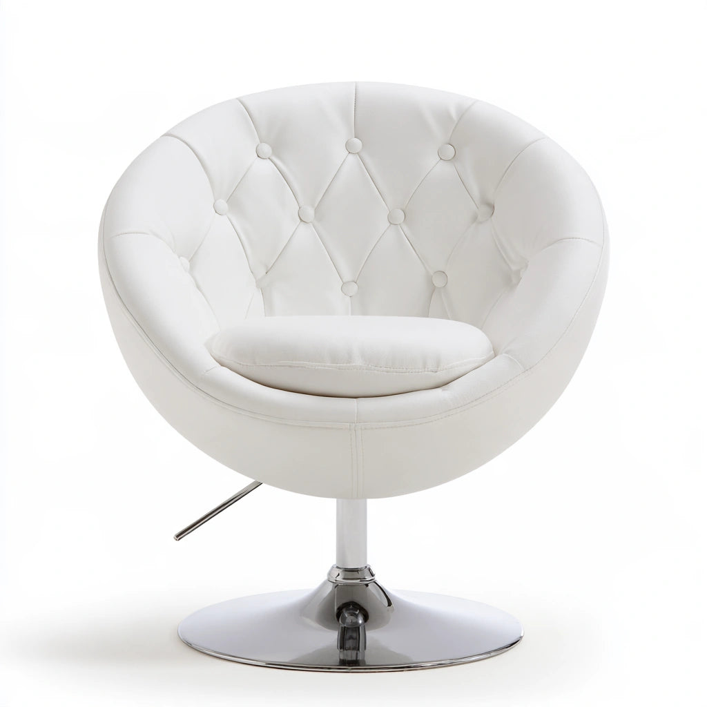 Fauteuil pivotant avec structure chromée, coloris argenté et blanc