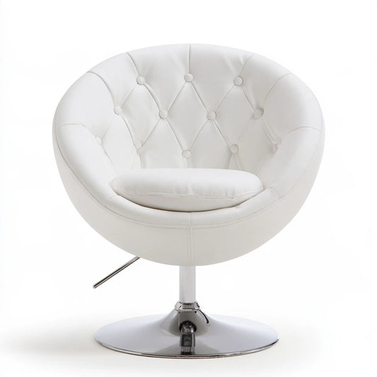 Fauteuil pivotant avec structure chromée, coloris argenté et blanc