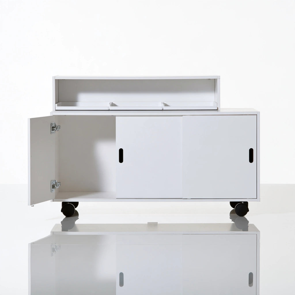 Tour de rangement sur roulettes en bois, coloris blanc
