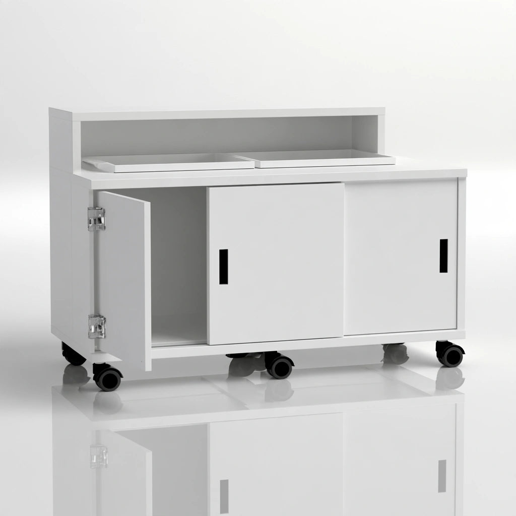 Tour de rangement sur roulettes en bois, coloris blanc