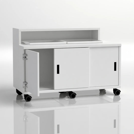 Tour de rangement sur roulettes en bois, coloris blanc