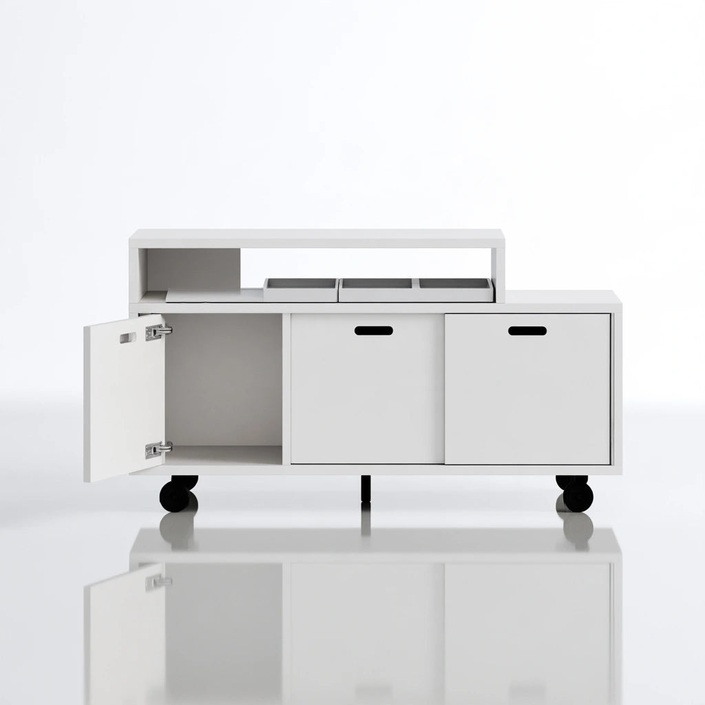 Tour de rangement sur roulettes en bois, coloris blanc
