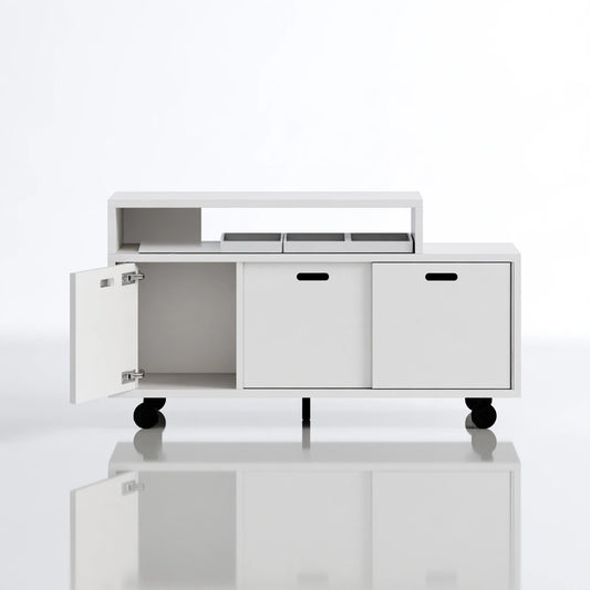 Tour de rangement sur roulettes en bois, coloris blanc