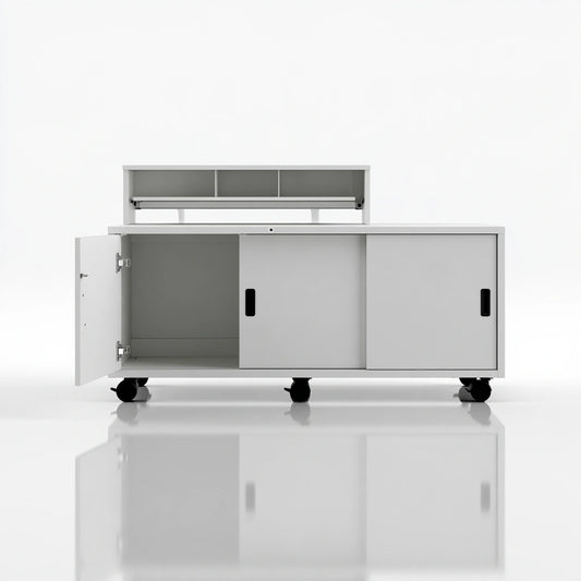 Tour de rangement sur roulettes en bois, coloris blanc