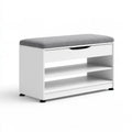 Banc à chaussures avec assise rembourrée en bois, coloris blanc